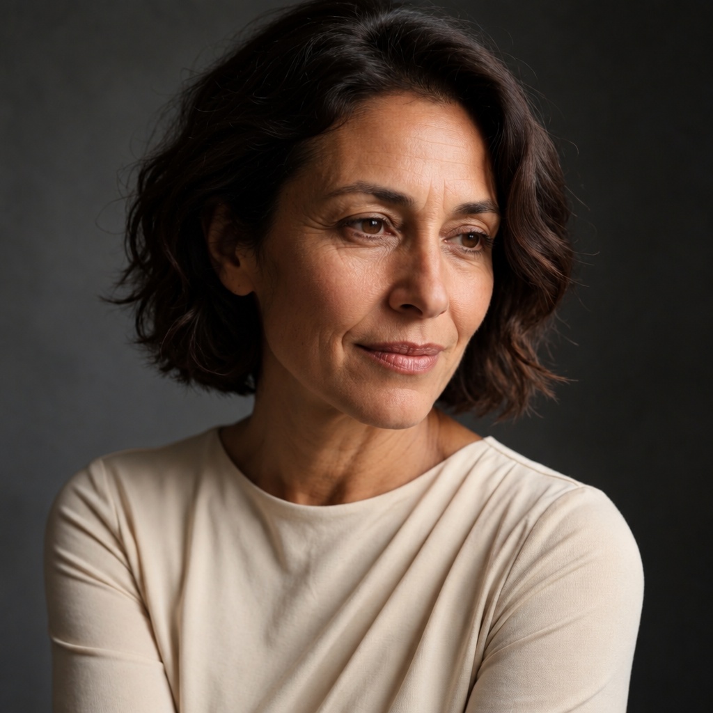 Portrait of a woman in midlife, looking calmly to the side