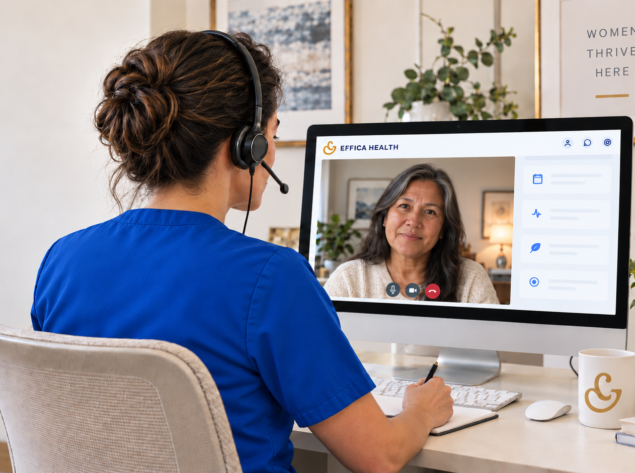 An Effica clinician on a virtual visit with a patient