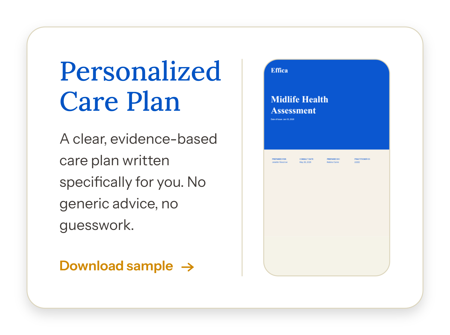 Personalized Care Plan details