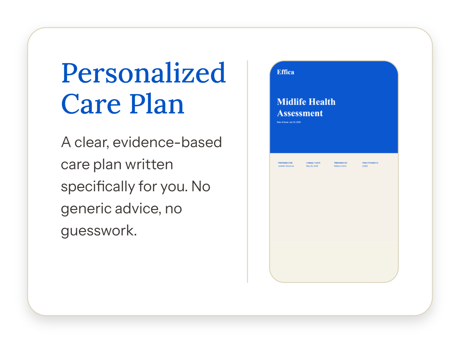 Personalized Care Plan details